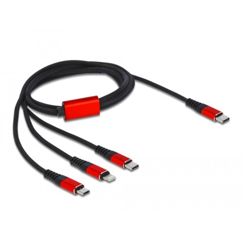 Delock USB Charging Cable 3 in 1 USB Type-C™ to Lightning™ / Micro USB / USB Type-C™ 1 m