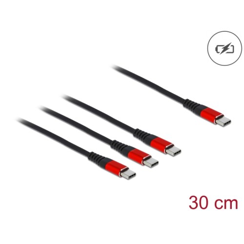 Delock USB Charging Cable 3 in 1 USB Type-C™ to 3 x USB Type-C™ 30 cm