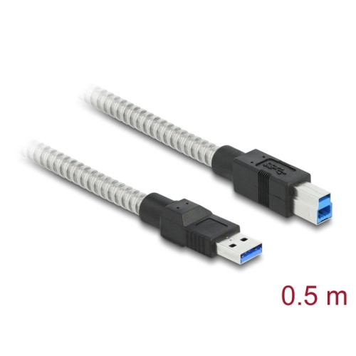 Delock USB 3.2 Gen 1 Cable Type-A male to Type-B male with metal jacket 0.5 m