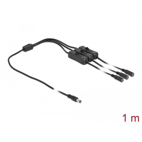 Delock Cable DC 5.5 x 2.1 mm male to 3 x DC female with switch 1 m
