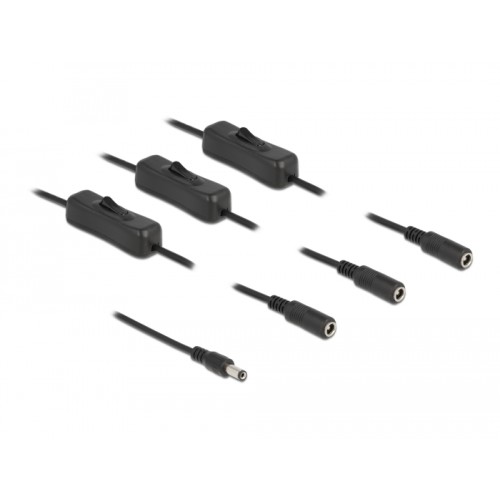 Delock Cable DC 5.5 x 2.1 mm male to 3 x DC female with switch 1 m