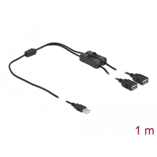Delock Cable USB Type-A male to 2 x USB Type-A female with switch 1 m