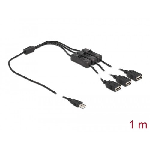 Delock Cable USB Type-A male to 3 x USB Type-A female with switch 1 m