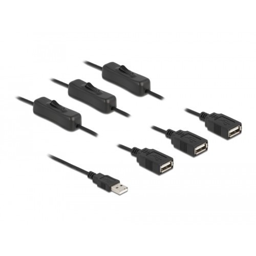Delock Cable USB Type-A male to 3 x USB Type-A female with switch 1 m