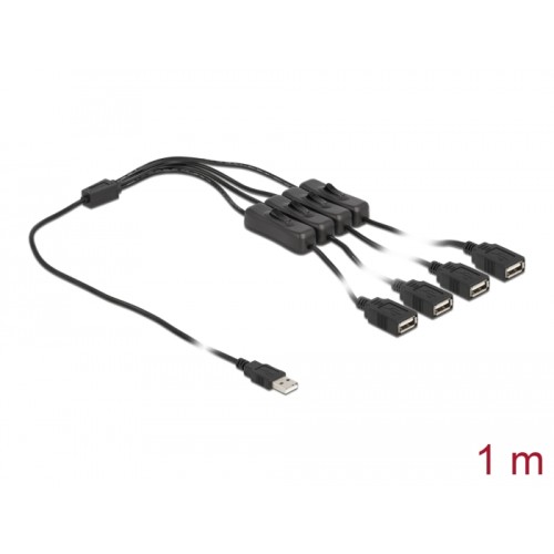 Delock Cable USB Type-A male to 4 x USB Type-A female with switch 1 m