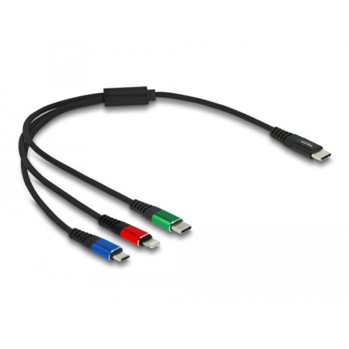 Delock USB Charging Cable 3 in 1 USB Type-C™ to Lightning™ / Micro USB / USB Type-C™ 30 cm