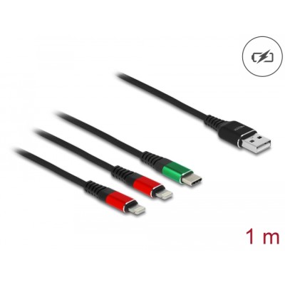 Delock USB Charging Cable 3 in 1 Type-A to 2 x Lightning™ / USB Type-C™ 1 m