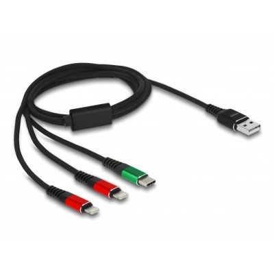 Delock USB Charging Cable 3 in 1 Type-A to 2 x Lightning™ / USB Type-C™ 1 m 2
