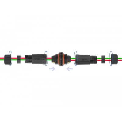 Delock Cable connector for outdoor 2 pin, IP68 waterproof, screwable, cable diameter 4.5 - 7.5 mm black 2