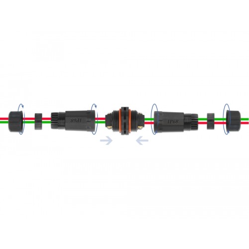Delock Cable connector for outdoor 2 pin, IP68 waterproof, screwable, cable diameter 4.5 - 7.5 mm black