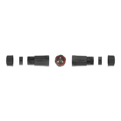 Delock Cable connector for outdoor 3 pin, IP68 waterproof, screwable, cable diameter 4.5 - 7.5 mm black
