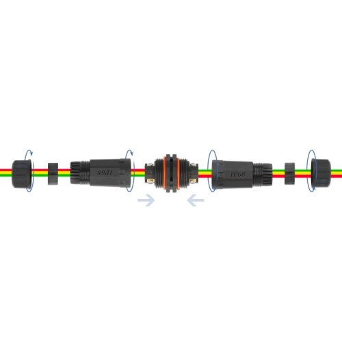 Delock Cable connector for outdoor 3 pin, IP68 waterproof, screwable, cable diameter 4.5 - 7.5 mm black