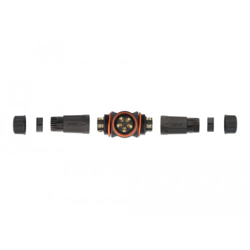 Delock Cable connector T-shape for outdoor 5 pin, IP68 waterproof, screwable, cable diameter 4.5 - 7.5 mm black