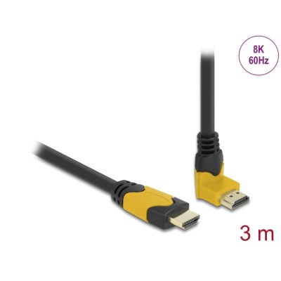 Delock High Speed HDMI cable male straight to male 90° upwards angled 48 Gbps 8K 60 Hz 3 m
