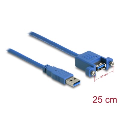 Delock Cable USB 3.0 Type-A male - USB 3.0 Type-A female panel-mount 25 cm