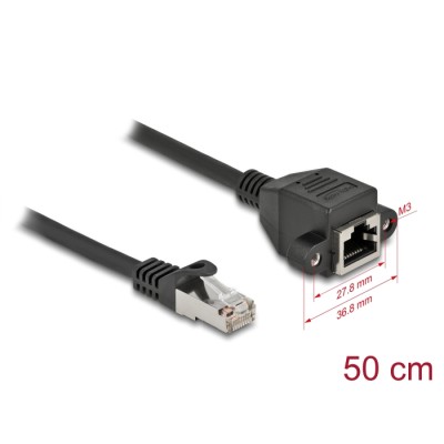 Delock Network Extension Cable S/FTP RJ45 plug to RJ45 jack Cat.6A 50 cm black