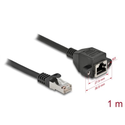 Delock Network Extension Cable S/FTP RJ45 plug to RJ45 jack Cat.6A 1 m black