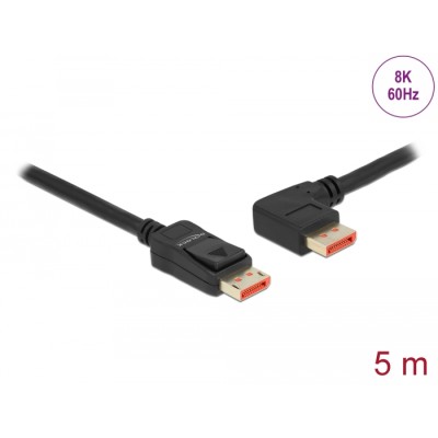 Delock DisplayPort cable male straight to male 90° left angled 8K 60 Hz 5 m