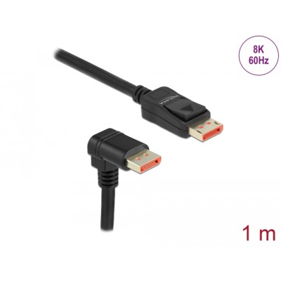 Delock DisplayPort cable male straight to male 90° downwards angled 8K 60 Hz 1 m