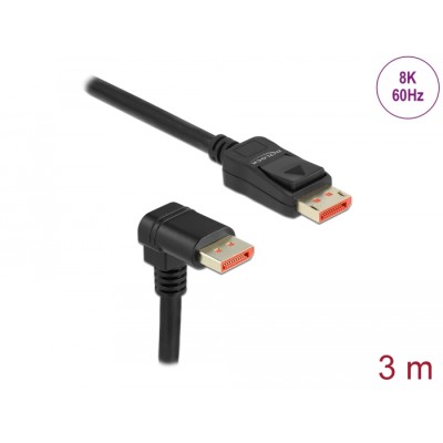 Delock DisplayPort cable male straight to male 90° downwards angled 8K 60 Hz 3 m
