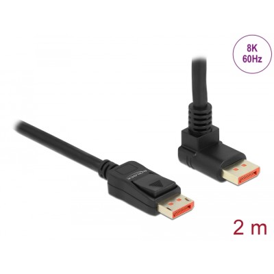 Delock DisplayPort cable male straight to male 90° upwards angled 8K 60 Hz 2 m