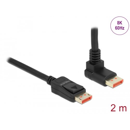 Delock DisplayPort cable male straight to male 90° upwards angled 8K 60 Hz 2 m