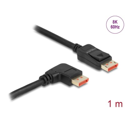 Delock DisplayPort cable male straight to male 90° right angled 8K 60 Hz 1 m
