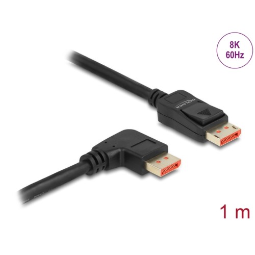 Delock DisplayPort cable male straight to male 90° right angled 8K 60 Hz 1 m