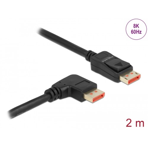 Delock DisplayPort cable male straight to male 90° right angled 8K 60 Hz 2 m