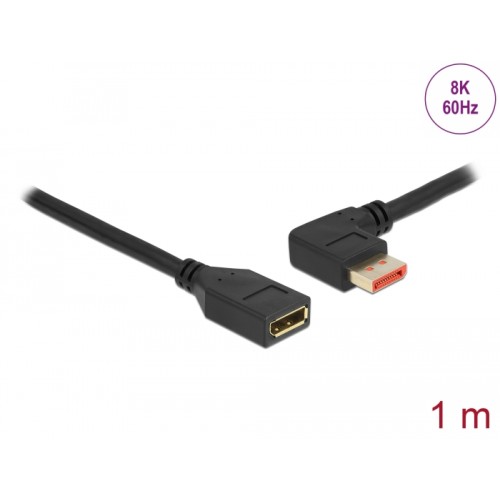Delock DisplayPort extension cable male 90° left angled to female 8K 60 Hz 1 m