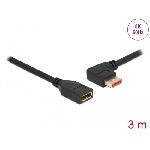Delock DisplayPort extension cable male 90° left angled to female 8K 60 Hz 3 m