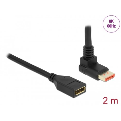 Delock DisplayPort extension cable male 90° upwards angled to female 8K 60 Hz 2 m