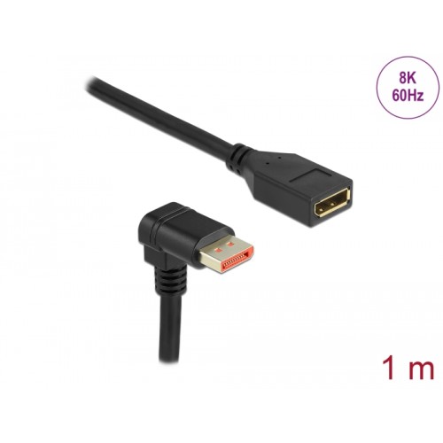 Delock DisplayPort extension cable male 90° downwards angled to female 8K 60 Hz 1 m