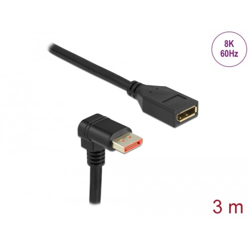 Delock DisplayPort extension cable male 90° downwards angled to female 8K 60 Hz 3 m