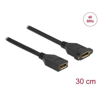 Delock DisplayPort 1.2 cable female to female panel-mount 4K 60 Hz 30 cm