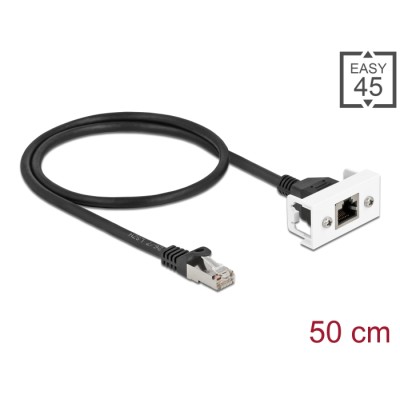 Delock Network Extension Cable for Easy 45 Module S/FTP RJ45 plug to RJ45 jack Cat.6A 50 cm black