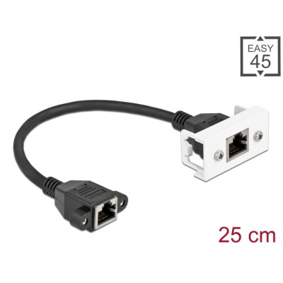 Delock Network Extension Cable for Easy 45 Module S/FTP RJ45 jack to RJ45 jack Cat.6A 25 cm black