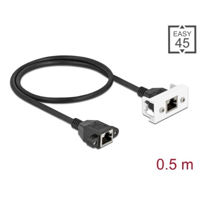 Delock Network Extension Cable for Easy 45 Module S/FTP RJ45 jack to RJ45 jack Cat.6A 50 cm black