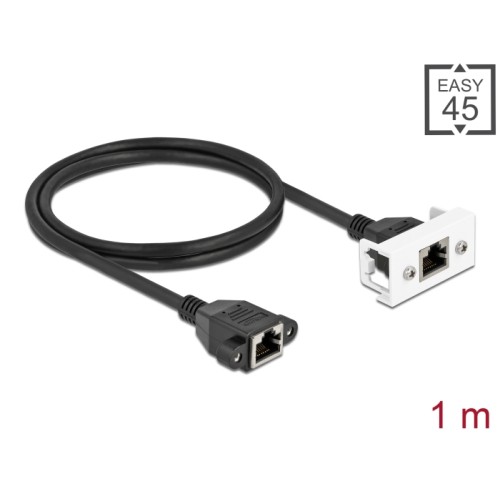 Delock Network Extension Cable for Easy 45 Module S/FTP RJ45 jack to RJ45 jack Cat.6A 1 m black