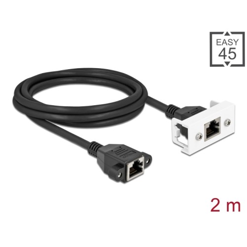 Delock Network Extension Cable for Easy 45 Module S/FTP RJ45 jack to RJ45 jack Cat.6A 2 m black