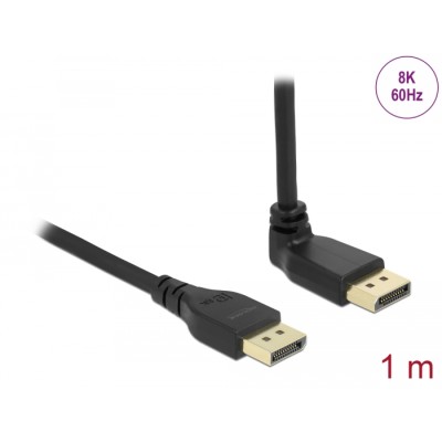 Delock DisplayPort cable male straight to male 90° upwards angled 8K 60 Hz 1 m without latch