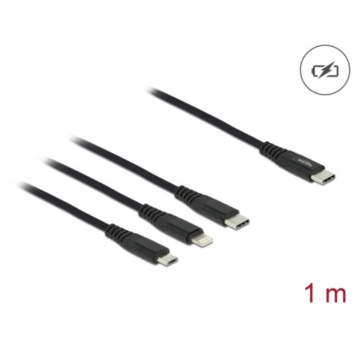 Delock USB Charging Cable 3 in 1 USB Type-C™ to Lightning™ / Micro USB / USB Type-C™ 1 m