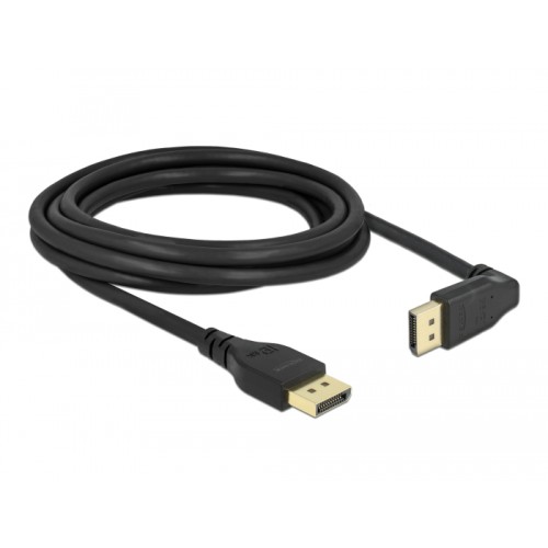 Delock DisplayPort cable male straight to male 90° upwards angled 8K 60 Hz 3 m without latch