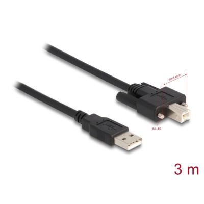 Delock Cable USB 2.0 Type-A male to Type-B male with screws 3 m