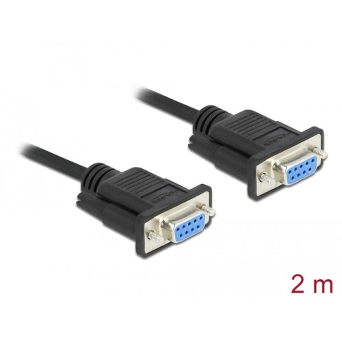 Delock Serial Cable RS-232 D-Sub 9 female to female null modem with narrow plug housing - CTS / RTS auto control - 2 m