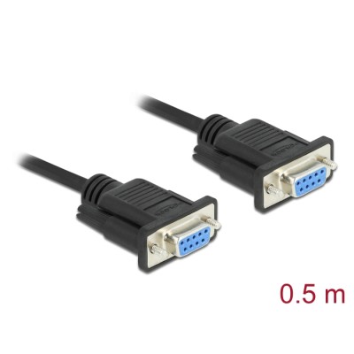 Delock Serial Cable RS-232 D-Sub 9 female to female null modem with narrow plug housing - CTS / RTS auto control - 0.5 m