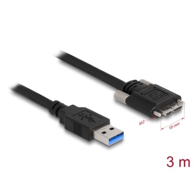Delock Cable USB 3.0 Type-A male to Type Micro-B male with screws 3 m