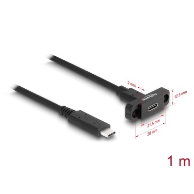 Delock SuperSpeed USB 10 Gbps (USB 3.2 Gen 2) Cable USB Type-C™ male to female 1 m panel-mount black