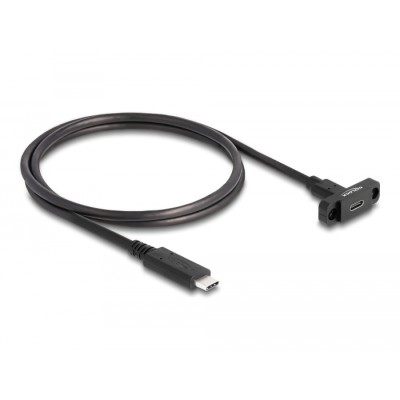 Delock SuperSpeed USB 10 Gbps (USB 3.2 Gen 2) Cable USB Type-C™ male to female 1 m panel-mount black 2
