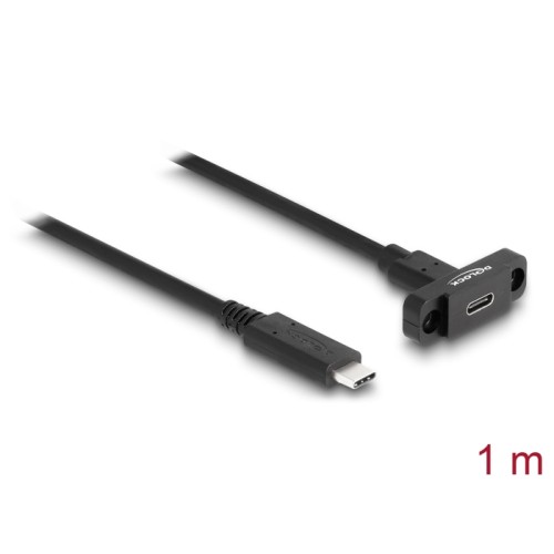 Delock SuperSpeed USB 10 Gbps (USB 3.2 Gen 2) Cable USB Type-C™ male to female 1 m panel-mount black